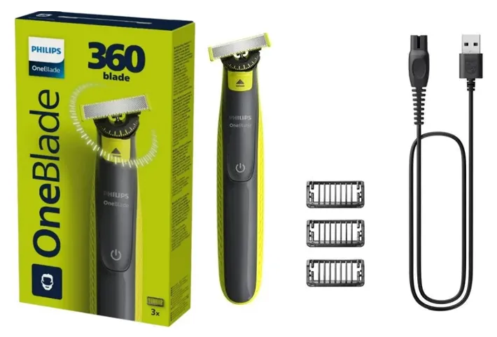 PHILIPS CORTABARBA ONEBLADE 360° QP2724/23 CON 3 ACCESORIOS