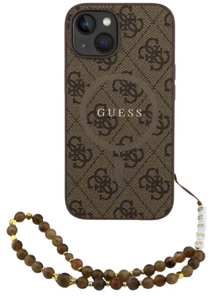 GUESS CARCASA MAGSAFE RING STRAP IPHONE 15 MARRON