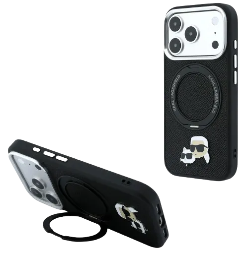[KLHMP18LPSRSKCHK] KARL LAGERFELD CARCASA MAGSAFE SOPORTE 360º K&C PIN IPHONE 18 PRO/17 PRO NEGRO