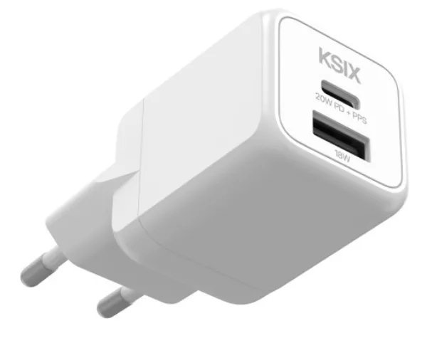 [BCD20GANACB] KSIX CARGADOR DUAL PD 20w 1xUSB-A / 1xUSB-C
