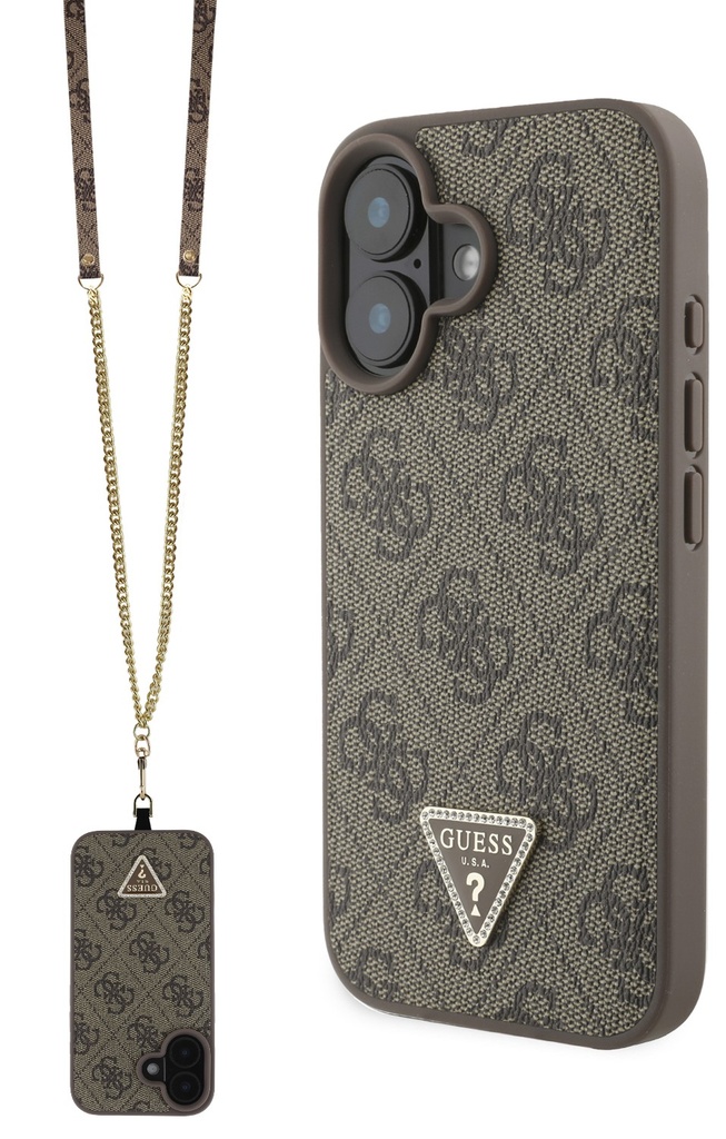GUESS CARCASA STRASS CROSSBODY IPHONE 16 PLUS MARRON