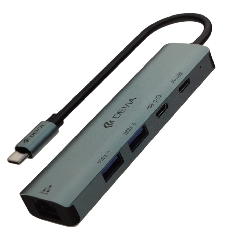 DEVIA HUB 5 EN 1 TIPO C USBx2/RJ45/PD100W v2 GRIS