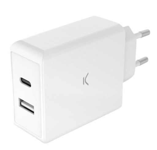 KSIX CARGADOR 1XUSBc 1USB 65W PD GAN BLANCO