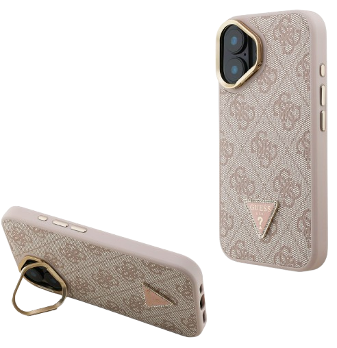 GUESS CARCASA MAGSAFE 4G TRIANGLE SOPORTE CAMARA IPHONE 16 ROSA
