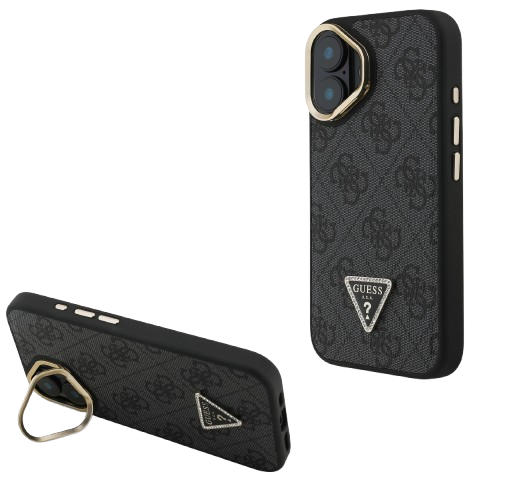 GUESS CARCASA MAGSAFE 4G TRIANGLE SOPORTE CAMARA IPHONE 16 NEGRO