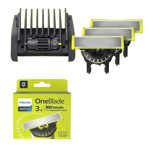PHILIPS PACK 3 CUCHILLAS 360 GRADOS + PEINE GUIA QP437/50