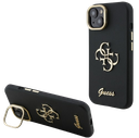 GUESS CARCASA GRAINED 4G SOPORTE CAMARA IPHONE 15 NEGRO