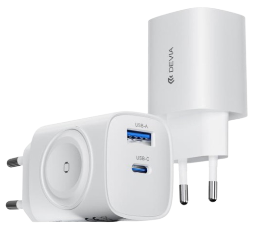 DEVIA CARGADOR ULTRA1 3 EN 1 22W INALAMBRICO RELOJ/ USB + USB-C BLANCO