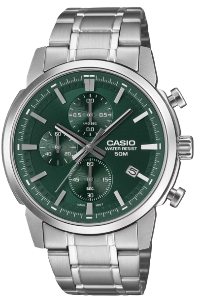 CASIO RELOJ MTP-E510D-3A VERDE / CORREA ACERO