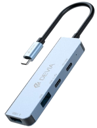 [DSTL4IN1PDV2] DEVIA HUB 4 EN 1 TIPO C USBx2/ PD 100W/ USB TIPO C v2 GRIS
