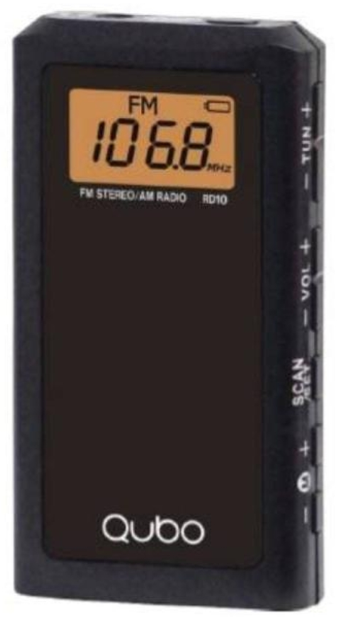 QUBO RADIO PORTATIL RD-10/ CON CABLE/ A PILAS/ NEGRO